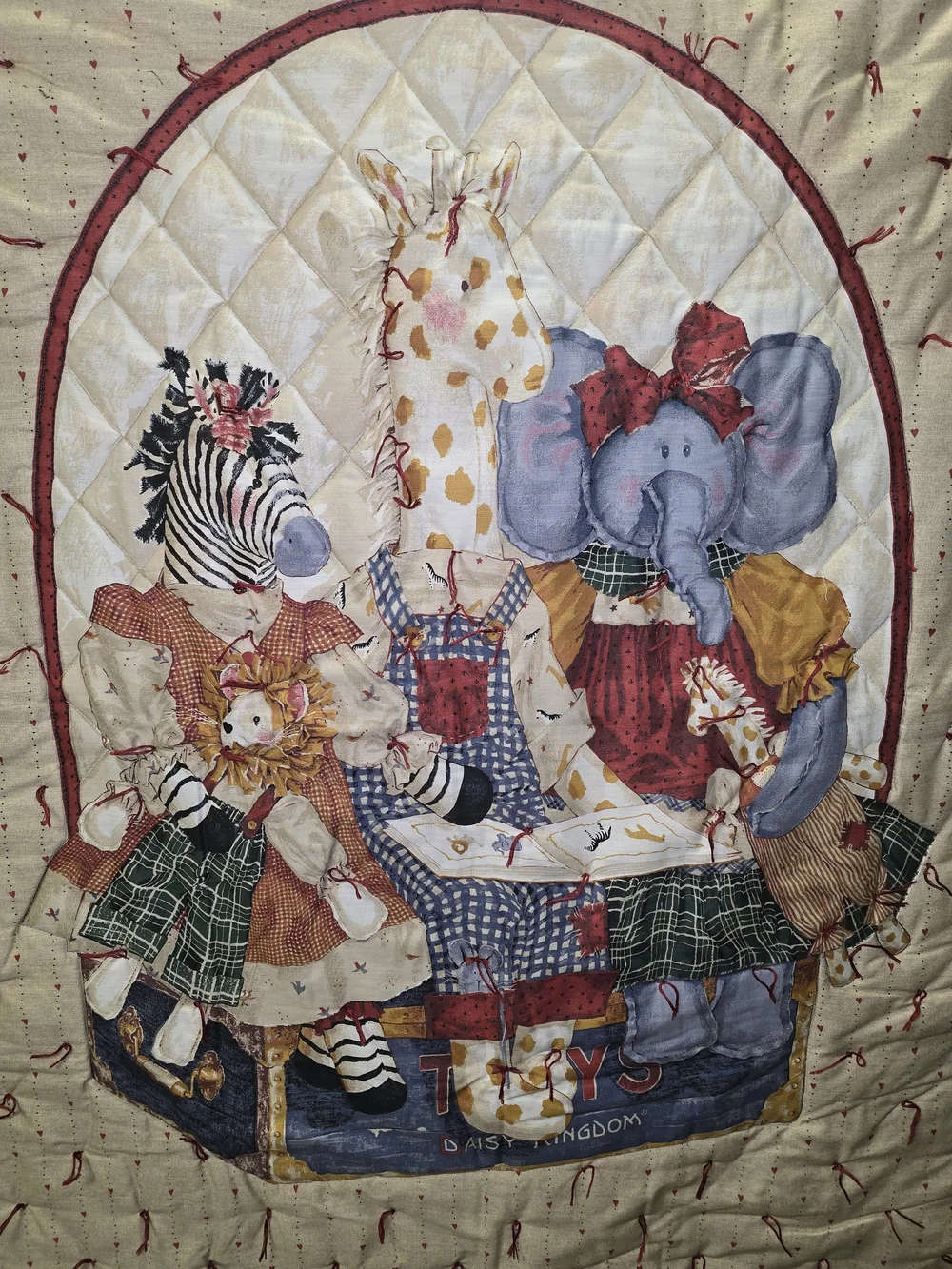 Children's Animal Patchwork Quilt in Cream with Red Accents